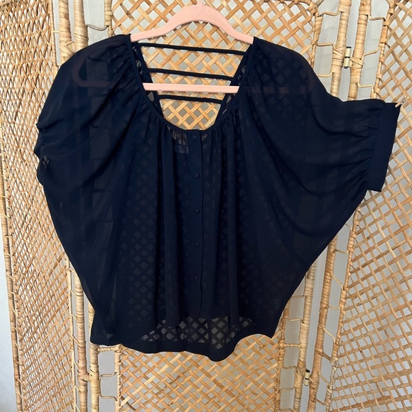 Agaci Sheer Navy Blue Blouse - Picture 10 of 10